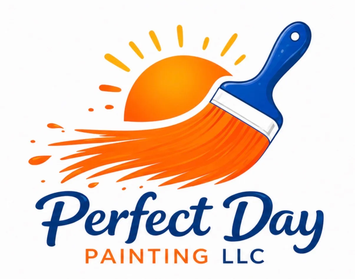 Perfect Day Painting logo: a paintbrush sweeping orange paint under a rising sun